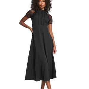 Liquorish NWOT ASOS Black Sheer Lace Short Sleeve A-line Coquette Midi Dress